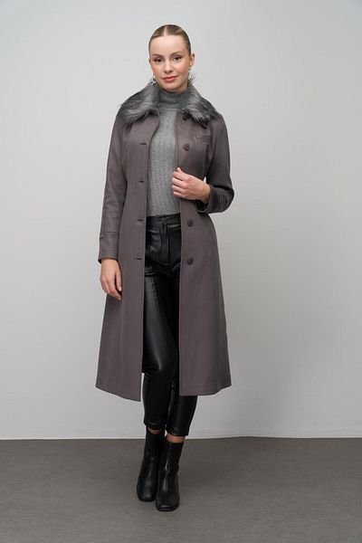 Olcay GREY 6640 - Șapcă din piele de căprioară din gabardină cu guler detașabil și brodat