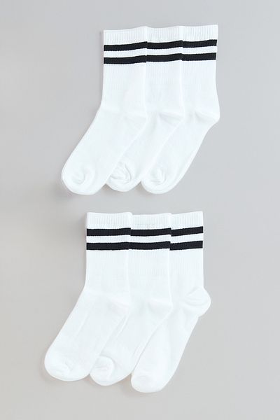 Edit by Trendyol Σετ 6 λευκές Unisex βαμβακερές ριγέ κάλτσες κολεγίου-τένις-μεσαίου μεγέθους TEDAW25CO00010