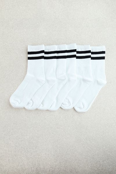 Edit by Trendyol Σετ 6 λευκές Unisex βαμβακερές ριγέ κάλτσες κολεγίου-τένις-μεσαίου μεγέθους TEDAW25CO00010