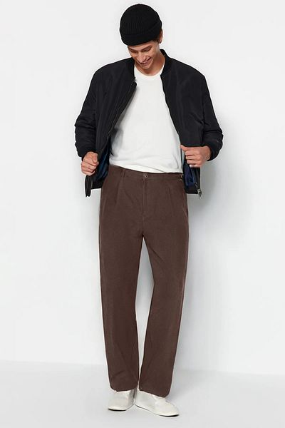 Trendyol Collection Unisex Khaki Balloon Fit Trousers - Gabardine Cotton, Limited Edition Tmnaw25Pl00011