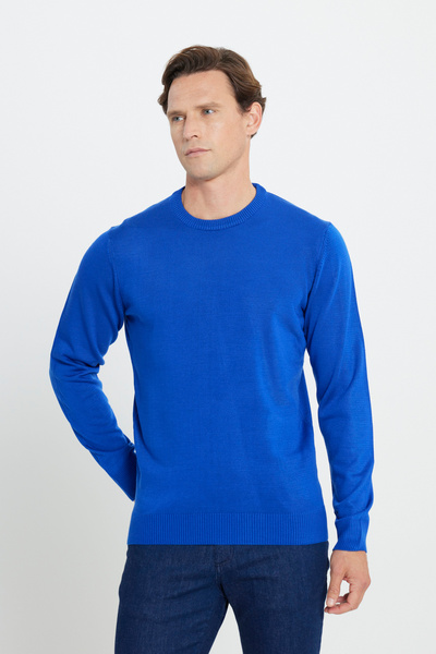 ALTINYILDIZ CLASSICS Erkek Saks Mavi Tüylenme Yapmayan Anti-pilling Standart Fit Normal Kesim Bisiklet Yaka Triko Kazak