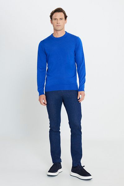 ALTINYILDIZ CLASSICS Чоловічий светр Saks Blue Crew Neck Sweater Pullover проти пілінгу Стандартна посадка