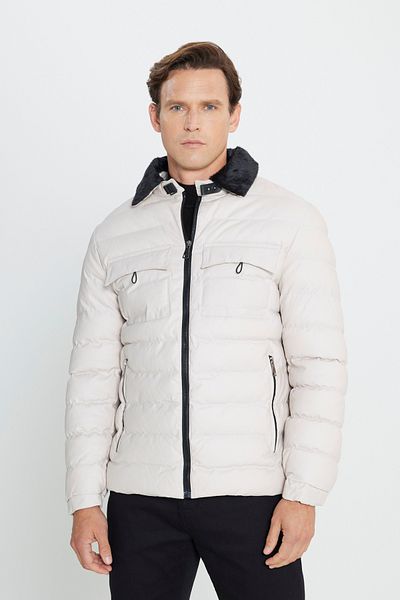 AC&Co / Altınyıldız Classics Ανδρικό παλτό με πέτρινο μοτίβο Standard Fit - Stand γιακά