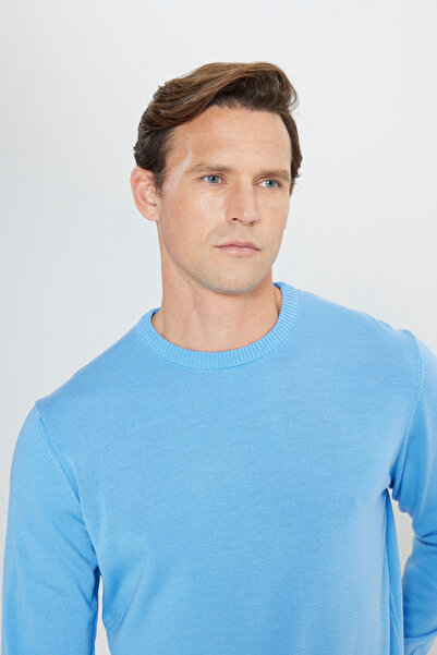 ALTINYILDIZ CLASSICS Erkek Açık Mavi Tüylenme Yapmayan Anti-pilling Standart Fit Normal Kesim Bisiklet Yaka Triko Kazak