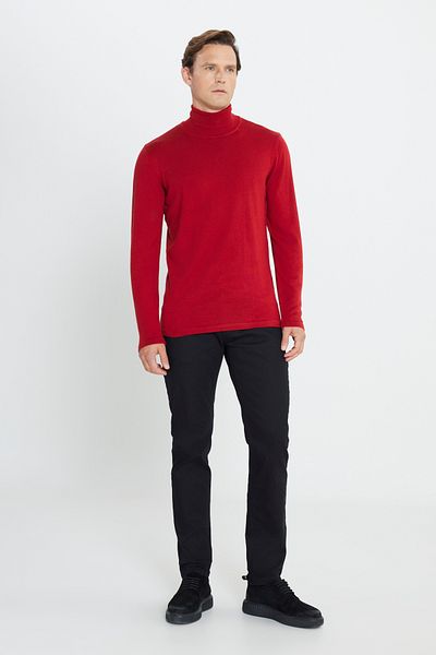 ALTINYILDIZ CLASSICS Men's Red Standard Fit Regular Cut Full Turtleneck Knitwear Sweater