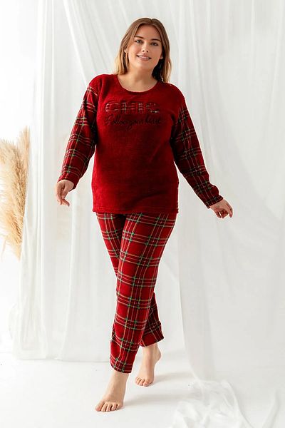 Trendyol Curve Burgundy Plaid Patterned Patterned Knitted Pajamas Set Tbbaw25Ai00100
