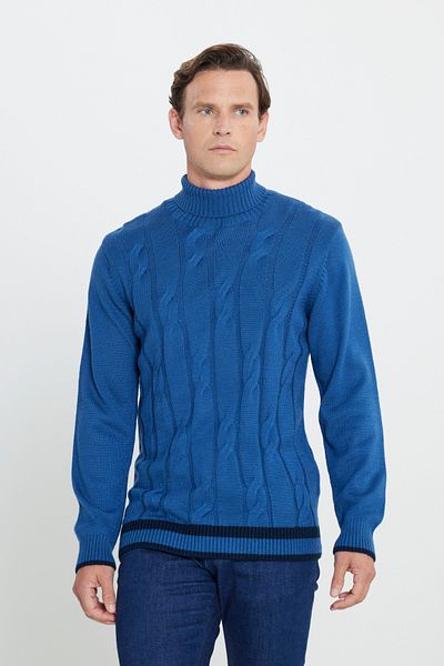 AC&Co / Altınyıldız Classics Pulover pentru bărbați, albastru aviator, cu croială obișnuită, tricotaj jacquard, cu croială obișnuită