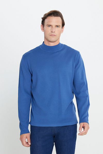 AC&Co / Altınyıldız Classics Pulover pentru bărbați din tricotaje indigo - croi înalt, pe jumătate gât, fără buluțe