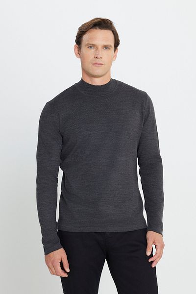 AC&Co / Altınyıldız Classics Pulover pentru bărbați, antracit-înghițit, tricotaj cu gât țesut pe jumătate - fără buluțe, potrivire standard