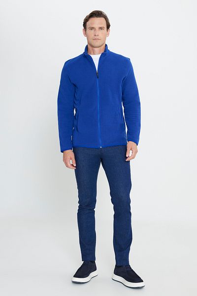 AC&Co / Altınyıldız Classics Ανδρικά Saks Μπλε όρθιος γιακάς Bato Φούτερ Fleece Jacket - που δεν πέφτει