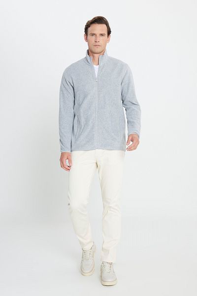 AC&Co / Altınyıldız Classics Graue Anti-Pilling-Non-Pilling-Sweatshirt-Fleecejacke mit normaler Passform und normalem Schnitt für Herren