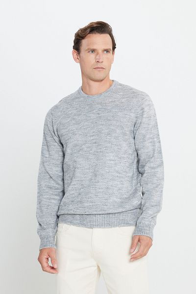AC&Co / Altınyıldız Classics Pulover pentru bărbați, gri Melange, cu croială normală, tricotaje jacquard, cu croială normală
