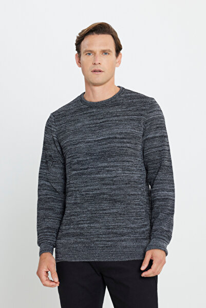 AC&Co / Altınyıldız Classics Pulover pentru bărbați, cu model negru-gri, tricotaje cu decolteu, standard