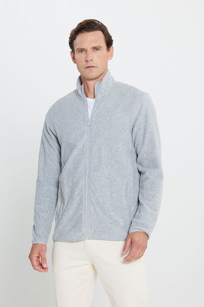 AC&Co / Altınyıldız Classics Graue Anti-Pilling-Non-Pilling-Sweatshirt-Fleecejacke mit normaler Passform und normalem Schnitt für Herren