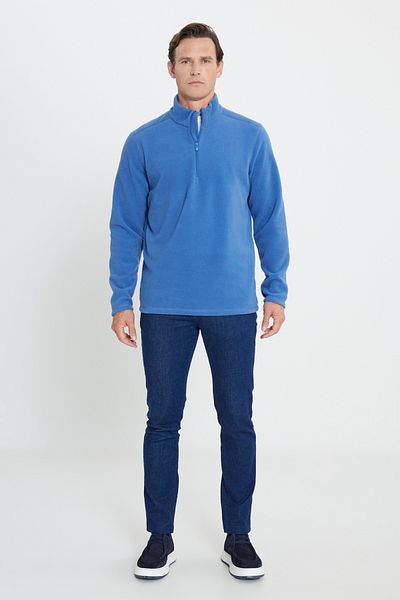 AC&Co / Altınyıldız Classics Ανδρική μπλούζα Indigo κατά της διάτρησης χωρίς πυώδες με κανονική εφαρμογή Stand-up γιακά με κρύο ανθεκτικό φλις φούτερ