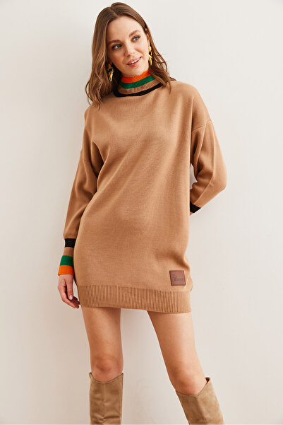 Olalook Дамска камилска яка и маншет с детайлна трикотажна туника Dresselb- 19001992