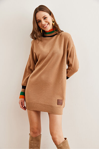 Olalook Γυναικείο γιακά και μανσέτα με λεπτομέρεια πλεκτό φόρεμα ELB- 19001992