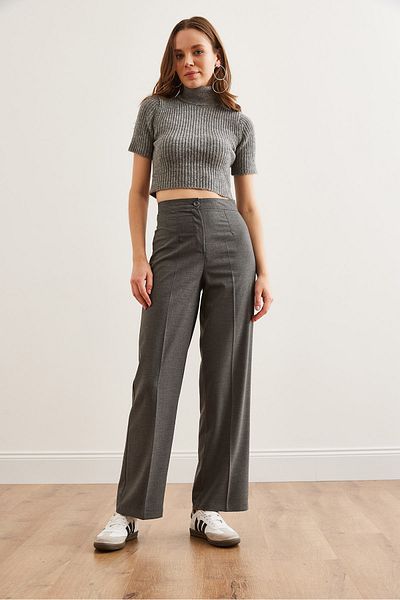 Olalook Geräucherte Damen-Hose mit weitem Bein aus Polyviskon mit einem KnopfPNT- 19000305