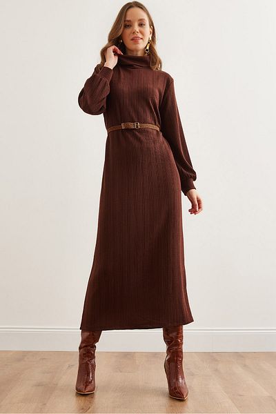 Olalook Γυναικείο φόρεμα Bitter Brown με ζώνη ντραπέ Maxi TwistELB- 19002313