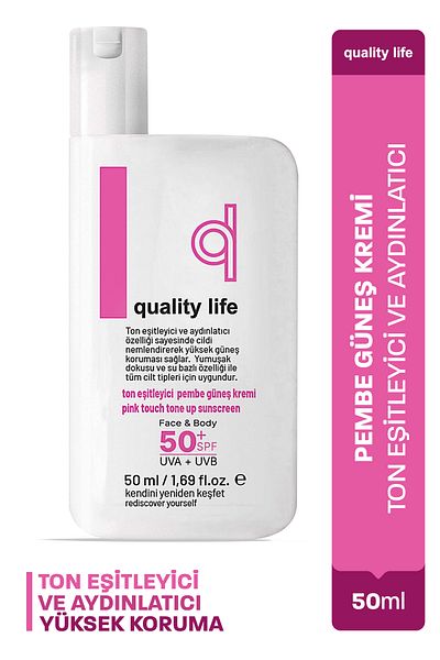 Quality Life Skin Tone Equalizing Colored Sunscreen - Pink - Tone up Pink Touch Spf 50+ Factor Tone Illuminator
