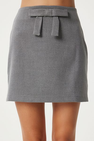 Happiness İstanbul Anthracite Mini Woven Skirt - Bow Detail, Ul00043