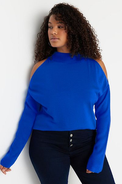 Trendyol Curve Saks Cut Out Λεπτομερές πλεκτό πουλόβερ TBBAW23AN00025