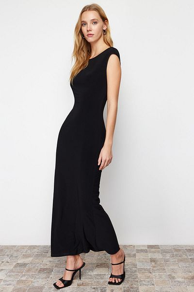 Trendyol Collection Μαύρο εξώπλατο εφαρμοστό/εφαρμοσμένο Maxi Flexible πλεκτό Maxi Pencil Φόρεμα TWOSS24EL00090