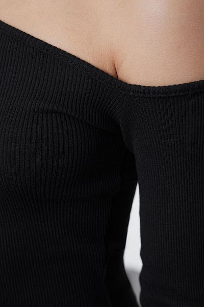 Trendyol Collection Asymmetric Collar Black Stretchy Ribbed Midi Knitted Dress - TWOAW25EL00200