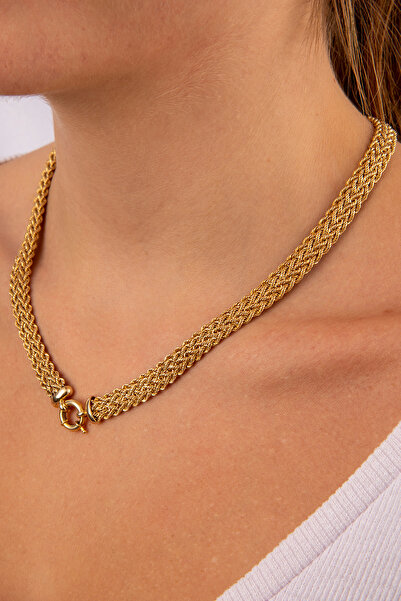 Fiyonk Kuyumculuk 14 Ayar Altın Kalın Örgü Kolye