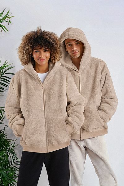 Trendyol Collection Béžová fleecová silná mikina – pravidelný střih, plná kapsa na zip Tmnaw24sw00109