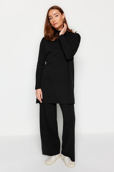 Trendyol Modest Black Slit Wide Leg Knitwear Bottom-Top Suit Tctaw24Us00028
