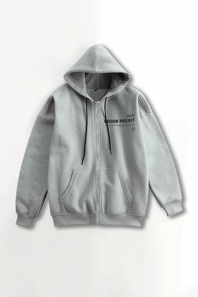 Trendyol Collection Γκρι φούτερ με κουκούλα μελανζέ με σύνθημα - Regular Fit TMNAW23SW00227