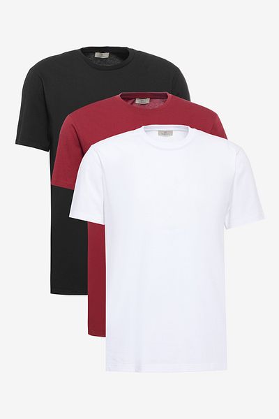 George Henry Unisex Πακέτο με 3 100% βαμβακερή λεπτή εφαρμογή Crew Neck Λευκό-μπορντό-μαύρο T-shirt