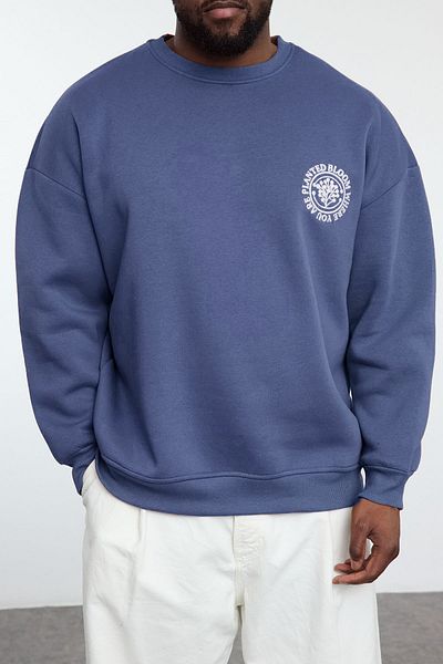 Trendyol Collection Φούτερ Indigo Κεντητό Oversize - Με Fleece, Plus Size TMNAW25AO00009