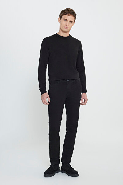 George Henry Pamuklu Likralı Esnek Slim Fit Dar Kesim Yan Cepli Erkek Siyah Chino Pantolon