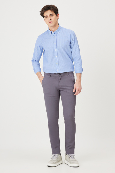 George Henry Cotton Lycra Flexible Slim Fit Slim Fit Men's Anthracite Chino Trousers with Side Pockets