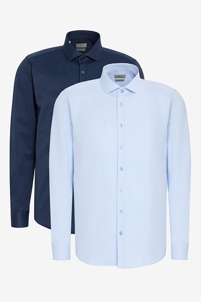 George Henry Pack of 2 Cotton Oxford Slim Fit Slim Fit Classic Lapel Print Shirt