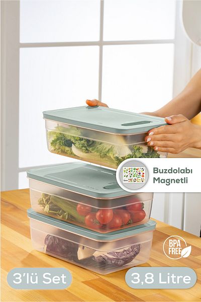 Vienev Mint 3.8 Liter - Set of 3 Adjustable Vegetable and Fruit Storage