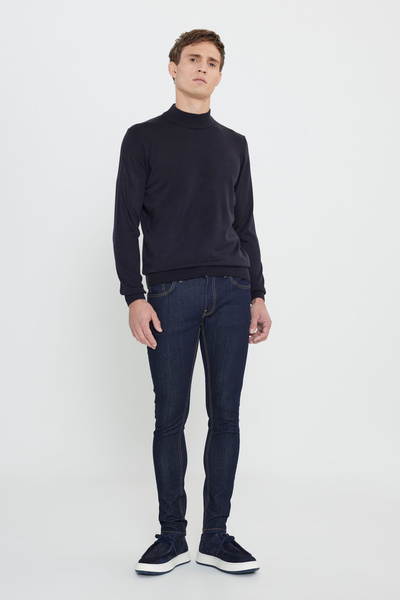 George Henry Ανδρικό πλεκτό πουλόβερ με μισό ζιβάγκο, μπλε ναυτικό