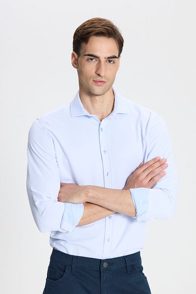 George Henry Cămașă albastră pentru bărbați, din bumbac, Oxford, slim fit, cu guler italian Dobby