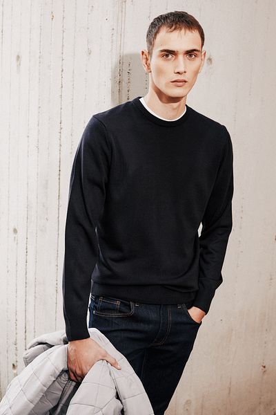 George Henry Marineblauer Strickpullover für Herren mit normaler Passform und Rundhalsausschnitt
