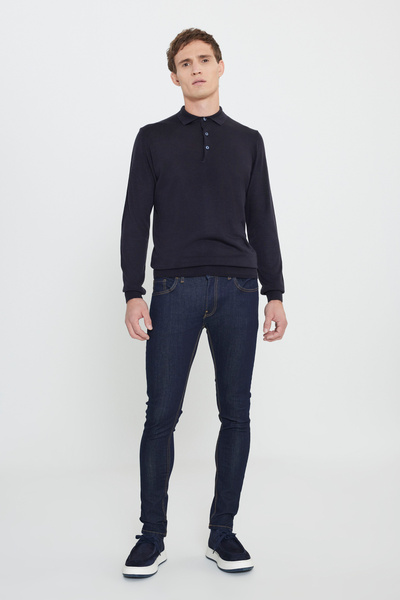 George Henry Ανδρικό πλεκτό πουλόβερ με μπλε ναυτικό γιακά πόλο με κανονική εφαρμογή