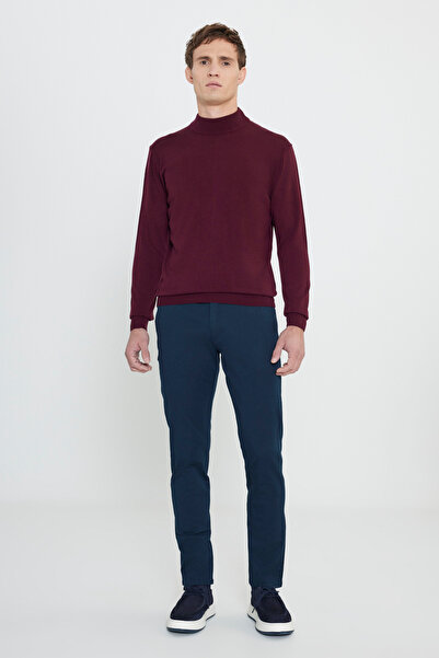 George Henry Ανδρικό πλεκτό πουλόβερ με μπορντό ανδρικό πλεκτό πουλόβερ με κανονική εφαρμογή με μισό ζιβάγκο