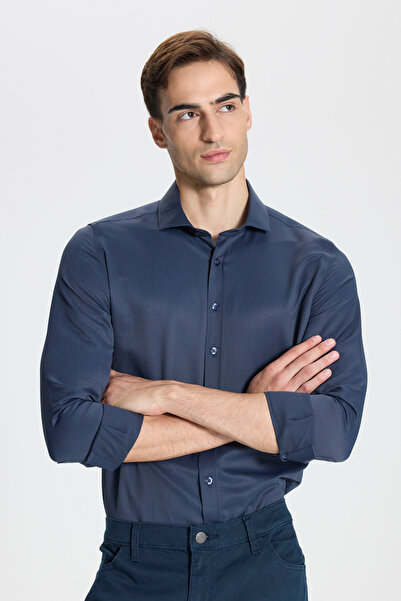 George Henry Синя сорочка Slim Fit Oxford з бавовни - легка в прасуванні, італійський комір, рукави з манжетами