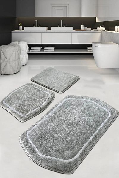 Chilai Home Σετ χαλιών μπάνιου 3 τεμαχίων Genom Grey Acrylic
