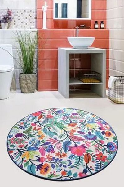 Chilai Home Pıctura Diameter 100 Bathroom Carpet, Mat Set Djth