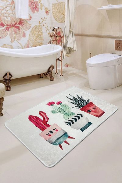Chilai Home Happy Cactus Ecru Μπάνιο 70x120 εκ. Αντιολισθητικό χαλί μπάνιου που πλένεται Djth