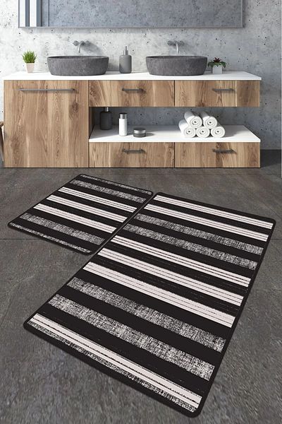 Chilai Home Σετ χαλιών μπάνιου 2 τεμαχίων Barcode Σετ καθίσματος τουαλέτας με αντιολισθητική βάση