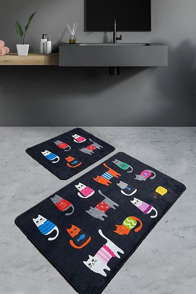 Chilai Home Black Cats Σετ 2 Χαλιά Μπάνιου, Χαλάκι Πόρτας Djtbanyo