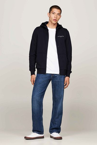 Tommy Hilfiger Мъжки суичър с качулка и пълен цип с лого на марката